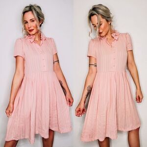 🎀VINTAGE🎀 Ruffle Cottage Core Shabby Chic Short Sleeve Romantic Swing Dress
